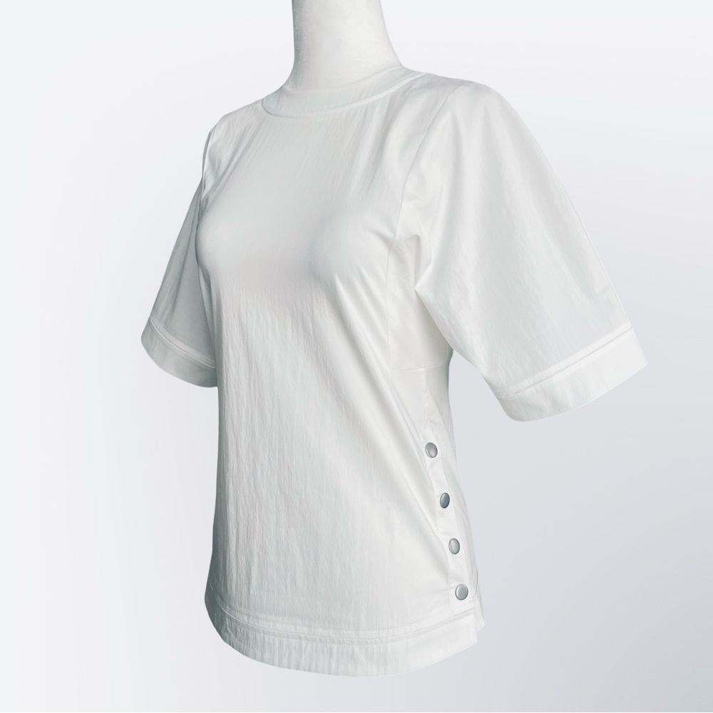 Modern Citizen “Chiyo” Side Button Short Sleeve Zip-Back Blouse Top White XS EUC - Picture 3 of 16